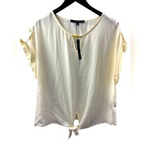 NWT Harve Benard winter white sheer blouse with tie waist cap sleeve size Large